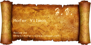 Hofer Vilmos névjegykártya